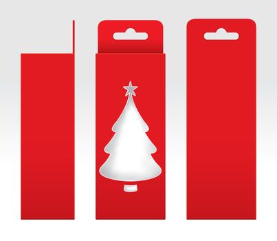Hanging Red Box window Christmas tree shape cut out Packaging Template blank, Empty Box red Cardboard, Gift Boxes red kraft Package Carton