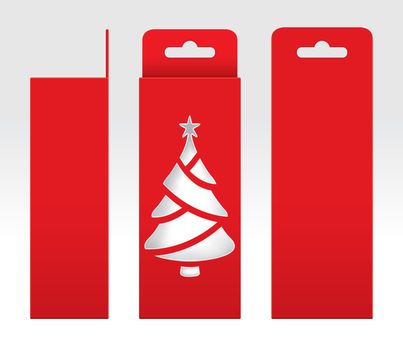 Hanging Red Box window Christmas tree shape cut out Packaging Template blank, Empty Box red Cardboard, Gift Boxes red kraft Package Carton