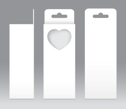 Hanging Box White window Heart shape cut out Packaging Template blank. Empty Box white Template for design product package gift box, White Box packaging paper kraft card board package