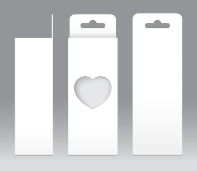 Hanging Box White window Heart shape cut out Packaging Template blank. Empty Box white Template for design product package gift box, White Box packaging paper kraft card board package