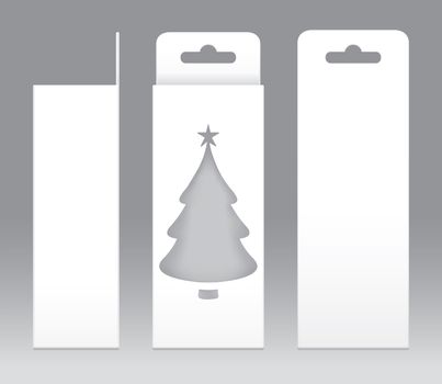 Hanging Box White window Christmas tree shape cut out Packaging Template blank. Empty Box white Template for design product package gift box, White Box packaging paper kraft card board package