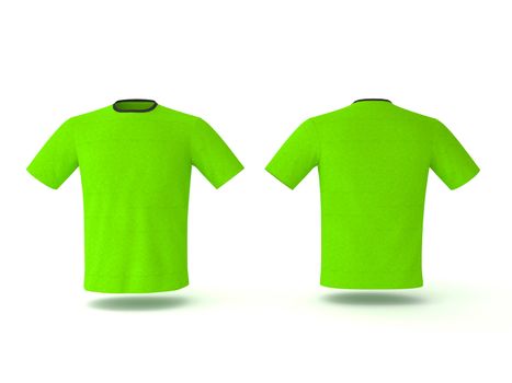 Green T-shirt template, isolated on background. Men's realistic T-shirt mockup 3d render.