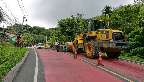 Construction equipment wheel loader during road works