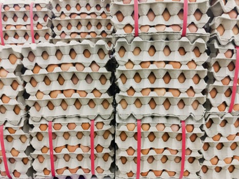 A lot of egg in panel display on fresh market