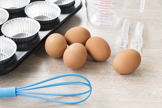 Bakery Kitchen tools on wooden background