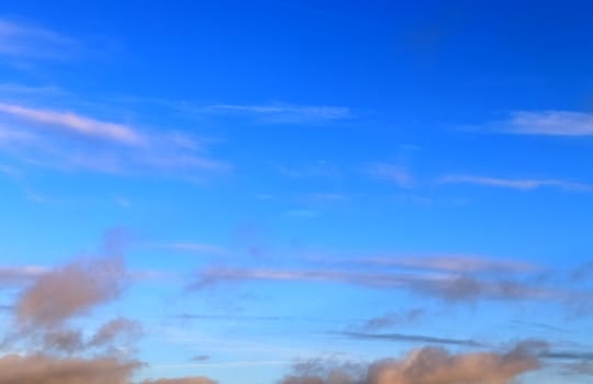 Beautiful panorama of orange and yellow clouds at sunrise and sunset in a blue sky