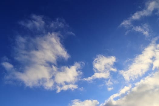 Beautiful panorama of orange and yellow clouds at sunrise and sunset in a blue sky