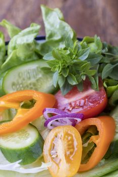 closeup of a fresh salad with basil