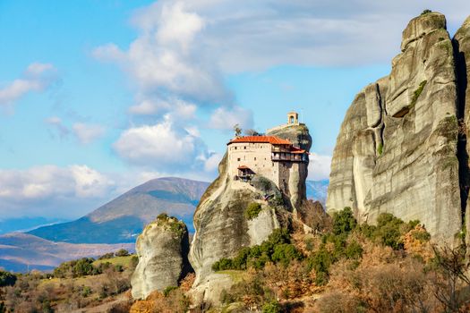 Monastery of Agios Nikolaos Anapafsas built on the steep rocks of Meteors, Kalampaka, Trikala, Thessaly, Greece