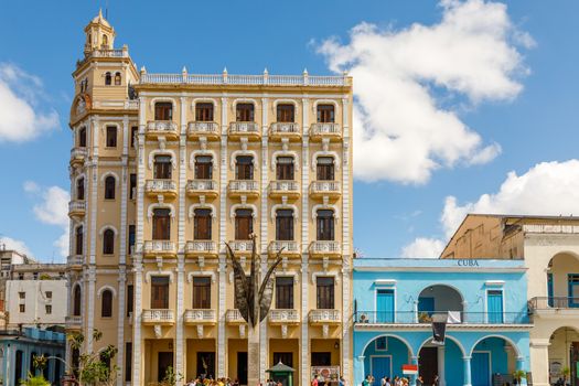 Old spanish buildings, plaza Vieja de la Habana, center of Old Havana, Cuba