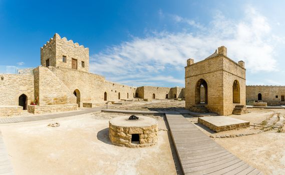 Inner yard of ancient stone temple of Atashgah, Zoroastrian place of fire worship, Baku, Azerbaijan