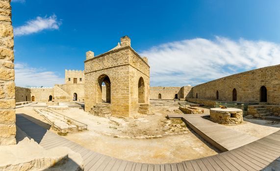 Inner yard of ancient stone temple of Atashgah, Zoroastrian place of fire worship, Baku, Azerbaijan