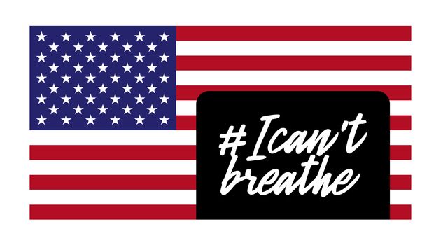 United States national flag colors and lettering text I CAN'T BREATHE.Symbol of protest.Text message for protest action.Vector ilustration