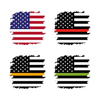 Vector American Thin Line Flag Set - gold, blue, red, green. a sign to honor and respect American Dispatchers, Security Guards, Loss Prevention, police.