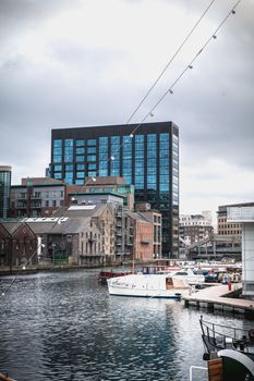 Dublin, Ireland - February 12, 2019: View of the Google headquarters in Ireland Google Dock in its street atmosphere on a winter day