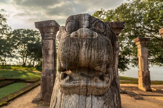 Lion statue at Nissanka Malla King’s audience hall, Polonnaruwa, Sri Lanka