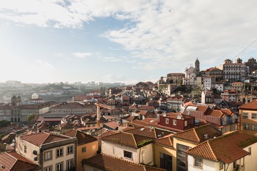 Porto, Portugal - November 30, 2018: View of the typical architecture of the historic city center from the top of the hill on an autumn day