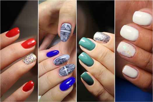 Colorful rainbow collection of nail designs