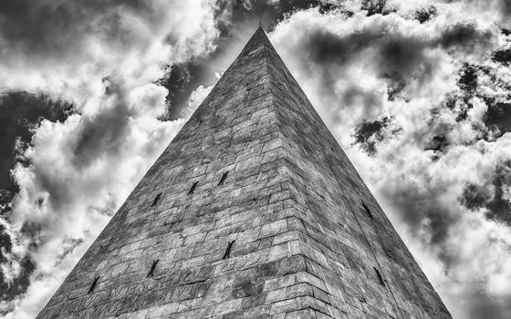 Scenic view of the Pyramid of Cestius, iconic landmark in Testaccio district in Rome, Italy