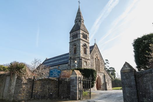 Howth near Dublin, Ireland - February 15, 2019: architectural detail of St. Mary s Anglican Church near the city center on a winter day