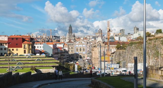 Porto, Portugal - November 30, 2018: View of the typical architecture of the historic city center from the top of the hill on an autumn day
