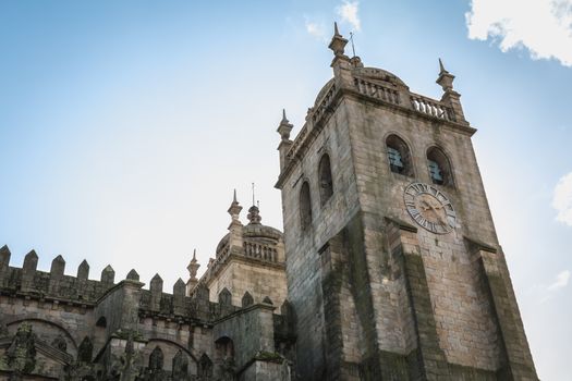 architectural detail of the Porto Cathedral in the historic city center on a fall day