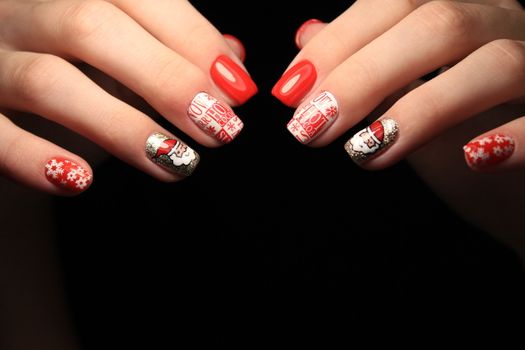 Colorful Christmas nails winter nail designs with glitter,rhinestones, on short and long female nails.