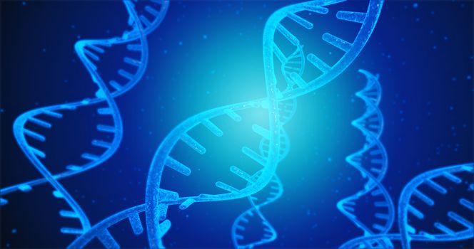 Blue DNA structure and Cells under human DNA system 3D illustration