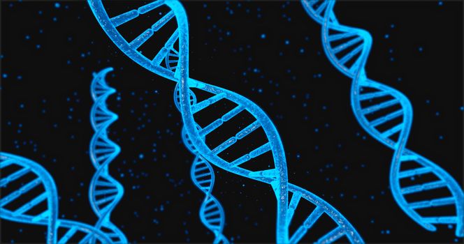 Blue DNA structure and Cells under human DNA system 3D illustration