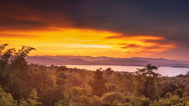 Nature Landscape Scenery View of Mountain Range and Dramatic Sky  on Morning Sunrise, Beautiful Panoramic Natural Background With Cloudscape at Morning Sunshine.