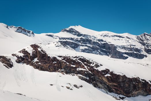 Nature Landscape Scenery View of Mountain Glacier at Zermatt, Switzerland. Beautiful Scenic Natural of Mountain Range With Snowcapped of Alps, Travel Destination and Outdoors Adventure of Switzerland