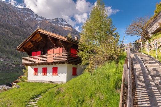 Cityscape Scenery View of Zermatt City, Switzerland. Swiss Village Culture and Architecture Along The Alpine. Beautiful Landscape Old Town With Mountain Alps of Zermatt City. Europe Travel/Vacation