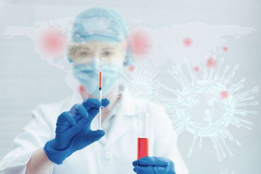 Coronavirus Medical Technologist or Chemical Scientist Working in Laboratory Room, Female Researcher Medicine Biochemistry Blood Experiment Testing and Analyzing for Coronavirus Disease in Lab.