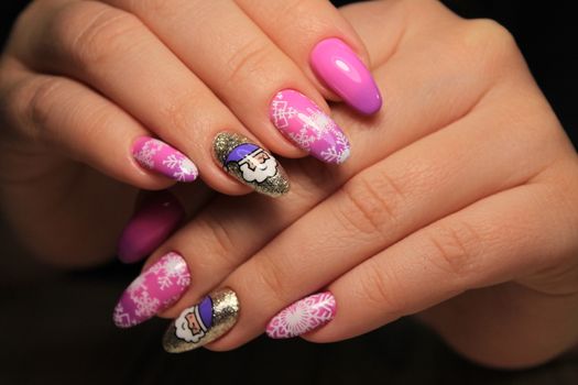 Colorful Christmas nails winter nail designs with glitter,rhinestones, on short and long female nails.