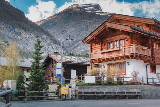 Cityscape Scenery View of Zermatt City, Switzerland. Swiss Village Culture and Architecture Along The Alpine. Beautiful Landscape Old Town With Mountain Alps of Zermatt City. Europe Travel/Vacation