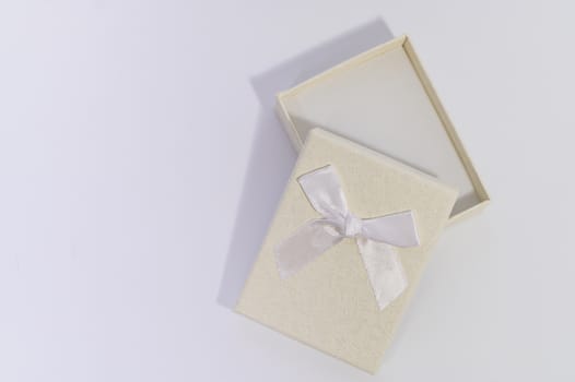 Creamy white gift box In the white background