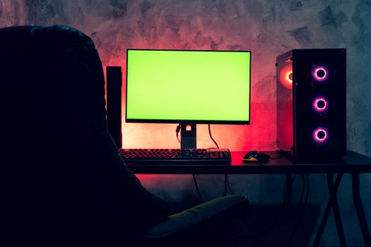 A blank screen computer on a table. E-sport concept.