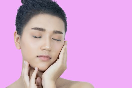 Beauty asian women fashion perfect skin Portrait and Smiling young woman on white background.
