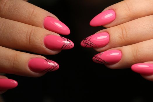 stylish design of manicure on long beautiful nails