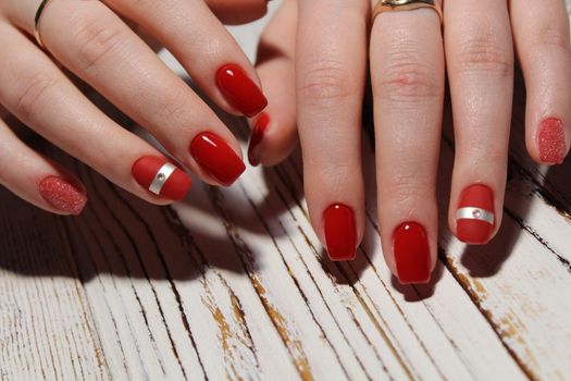 Christmas design manicure with snowflakes at the end of the nails.