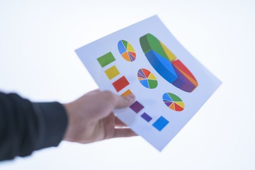 Businessman hand holding a document. Scenes white background.