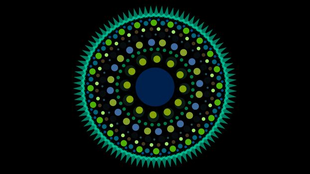 art dot fade circle and outside small circe deep sea tone and aqua thorn on black isolated