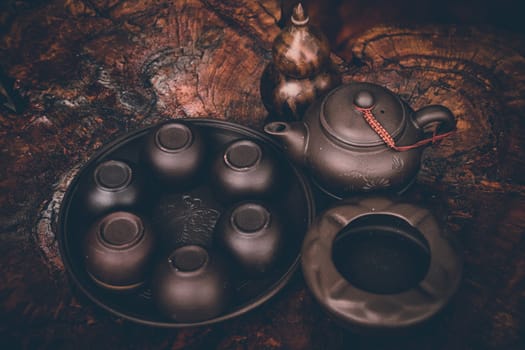 Traditional Vietnamese tea set made from clay, shows a sustainable and environmentally friendly lifestyle