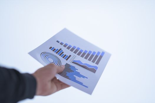 Businessman hand holding a document. Scenes white background.