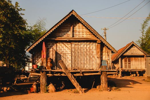 Traditional long house in Buon Don village of Dak LAk Province in the Central Highlands of Vietnam that shows the life, culture and tradition of Vietnamese ethnic tribe