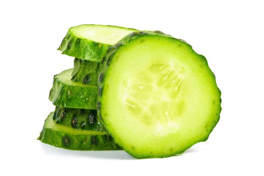 Fresh cucumber slices isolated on white background with clipping path