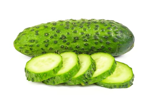 Sliced fresh cucumber isolated on white background with clipping path