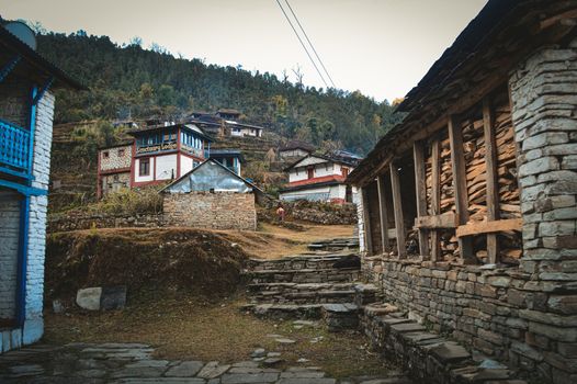 Traditional Nepalese mud house in Poonhill Ghorepani Pokhara in Nepal