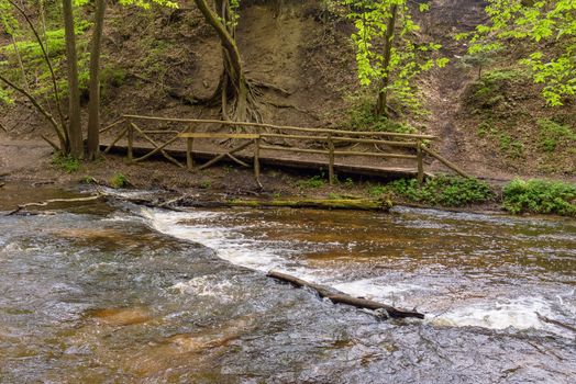 View of cascades on Tanew river in nature reserve Nad Tanwia in eastern Poland