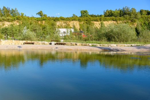 Pond in Geosfera park located in old quarry in Jaworzno, Poland